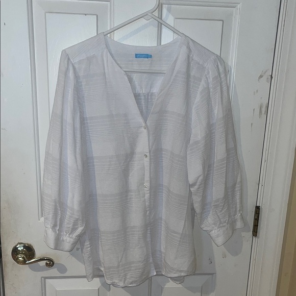 J McLaughlin White Button-Up Blouse women’s size Large - Picture 1 of 7